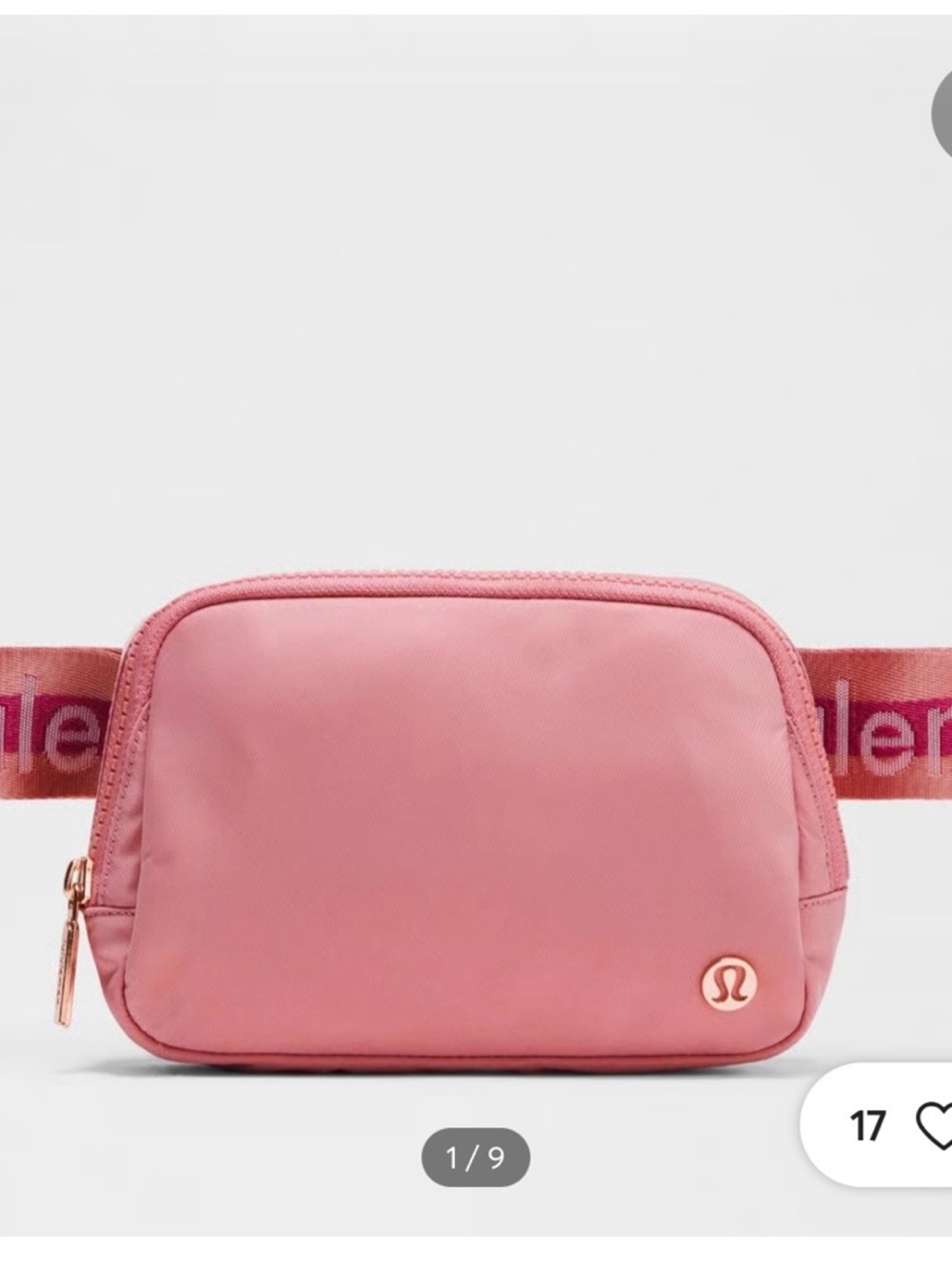 Lululemon Everywhere wordmark belt bag in pastel pink.